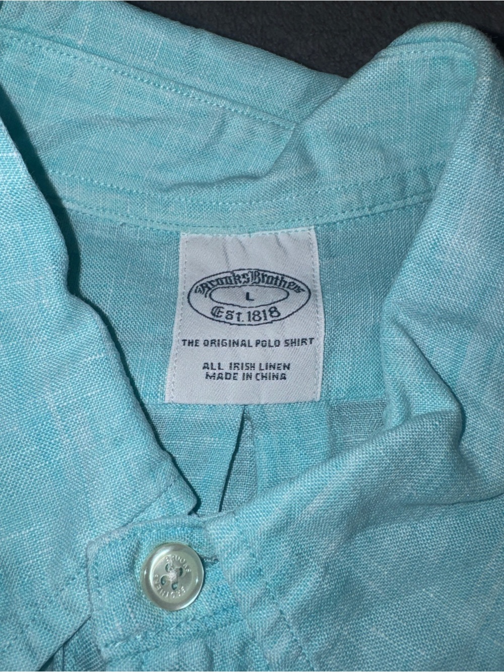 Brooks Brothers Pale aqua Irish linen short sleeve button up shirt, size L - Picture 3 of 4